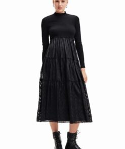 Rochie culoarea negru Desigual midi drepta