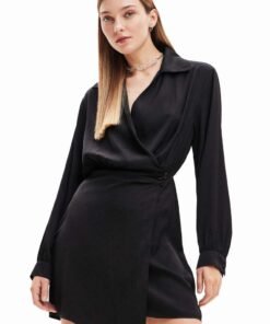 Rochie 23WWVWAG WOMAN WOVEN DRESS LONG SLEEVE culoarea portocaliu Desigual midi drepta