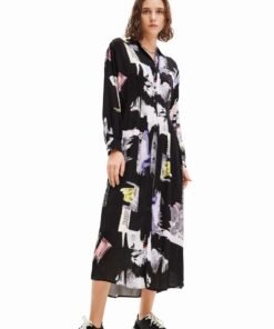 Rochie culoarea negru Desigual midi drepta