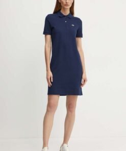 Rochie din bumbac culoarea albastru marin Lacoste mini drepta