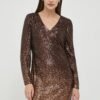 Rochie culoarea maro Dkny midi drepta