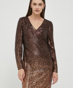 Rochie culoarea maro Dkny midi drepta