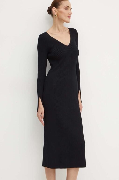 Rochie culoarea negru BOSS midi mulata 50512078
