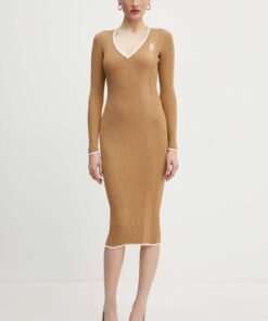 Rochie culoarea bej Elisabetta Franchi mini mulata AB66342E2