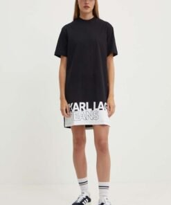 Rochie din bumbac culoarea negru Karl Lagerfeld Jeans mini oversize