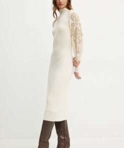 Rochie din lâna MAGALIN culoarea bej Luisa Spagnoli midi evazata 58414