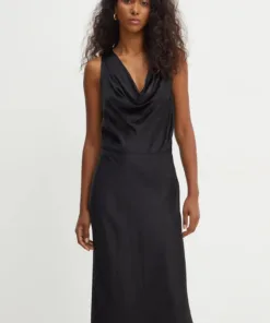 Rochie culoarea negru BOSS midi evazata 50523130