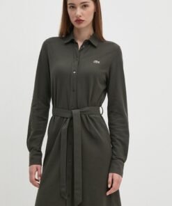 Rochie din bumbac culoarea verde Lacoste mini drepta