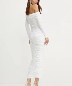 Rochie AMIKA culoarea roz Bardot midi mulata 59216DB
