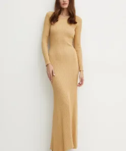 Rochie ALIYAH culoarea verde Bardot maxi mulata 56305DB