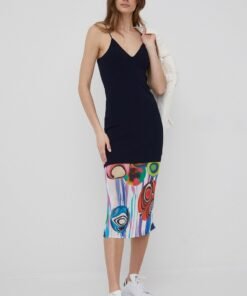 Rochie culoarea albastru marin Desigual maxi evazata