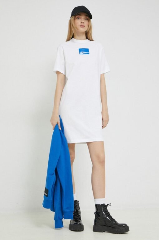 Rochie din bumbac culoarea alb Karl Lagerfeld Jeans mini oversize