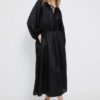 Rochie din amestec de in culoarea gri Dkny midi evazata DD4B5715