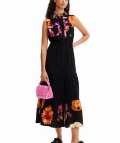 Rochie culoarea negru Desigual maxi drepta
