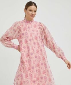 Rochie culoarea roz Bruuns Bazaar midi evazata