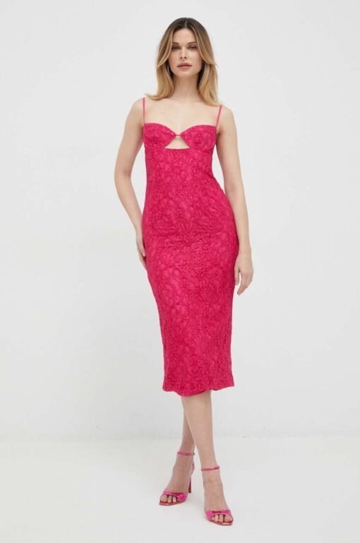 Rochie culoarea roz Bardot maxi evazata