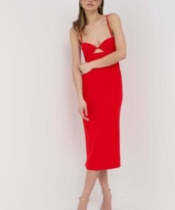 Rochie culoarea rosu Bardot maxi drepta
