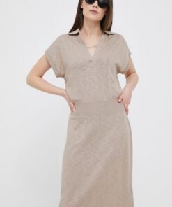 Rochie din in culoarea albastru marin Gant mini oversize