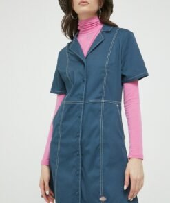 Rochie din bumbac culoarea albastru marin Deus Ex Machina mini oversize