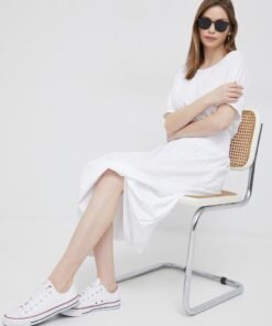 Rochie din amestec de in culoarea roz Deha midi oversize