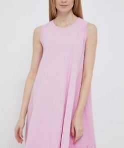 Rochie din amestec de in culoarea portocaliu Deha midi evazata