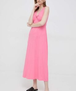 Rochie din bumbac culoarea verde Deha maxi evazata