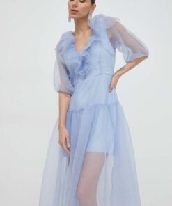 Rochie Lynett Jacquard culoarea albastru marin Custommade mini evazata