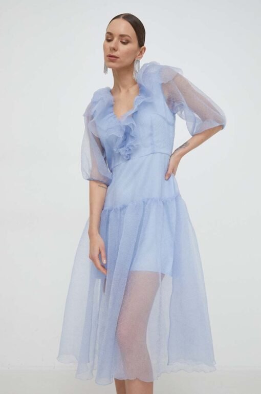 Rochie Lynett Jacquard culoarea albastru marin Custommade mini evazata