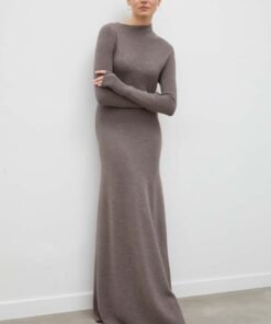 Rochie din bumbac culoarea bej Lovechild midi evazata