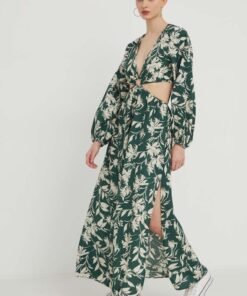 Rochie culoarea verde Abercrombie & Fitch midi evazata