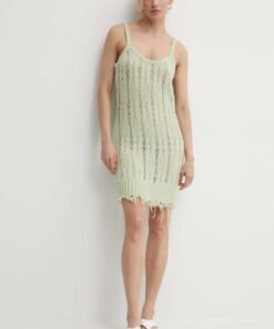 Rochie din amestec de in AminaRS culoarea bej Résumé midi mulata 20781130
