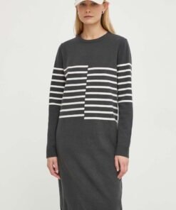 Rochie din amestec de lana culoarea bej G-Star Raw mini oversize