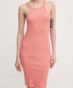 Rochie din bumbac culoarea roz G-Star Raw midi mulata