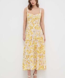 Rochie culoarea galben Bardot maxi drepta