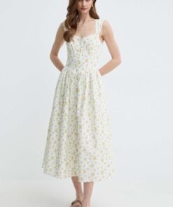 Rochie din bumbac STRPE midi Bardot evazata 57347DB3