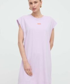 Rochie culoarea violet Boss Orange midi drepta 50521329