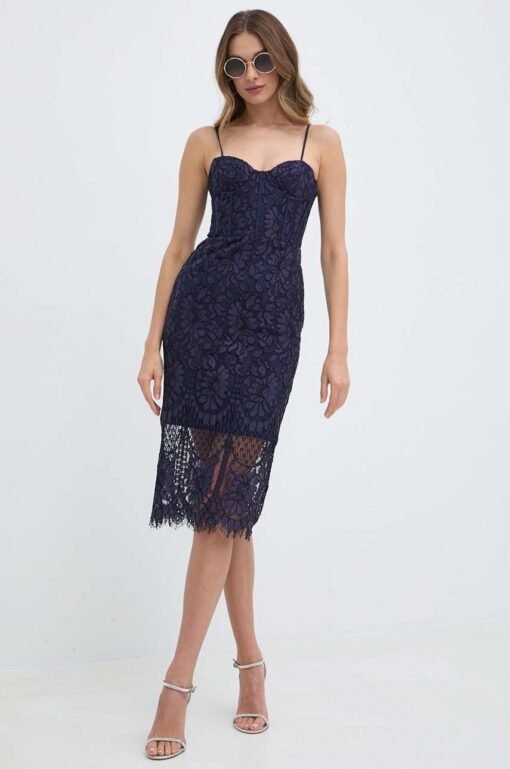 Rochie EVERLASTING culoarea roz Bardot midi mulata 58666DB