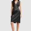 Rochie de piele culoarea negru AllSaints midi drepta
