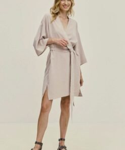 Rochie din in culoarea gri Answear Lab midi evazata