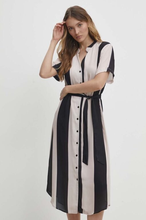 Rochie culoarea bej Answear Lab midi drepta