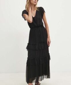 Rochie din matase culoarea alb Answear Lab maxi evazata