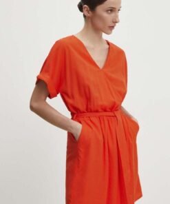 Rochie din in culoarea portocaliu Answear Lab maxi evazata