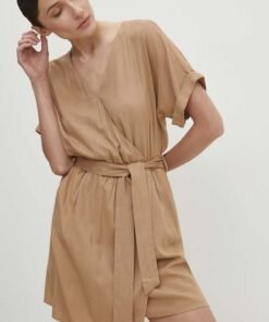 Rochie din in culoarea bej Answear Lab mini drepta