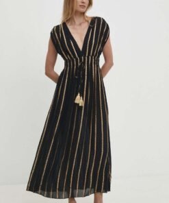 Rochie culoarea negru Answear Lab maxi evazata
