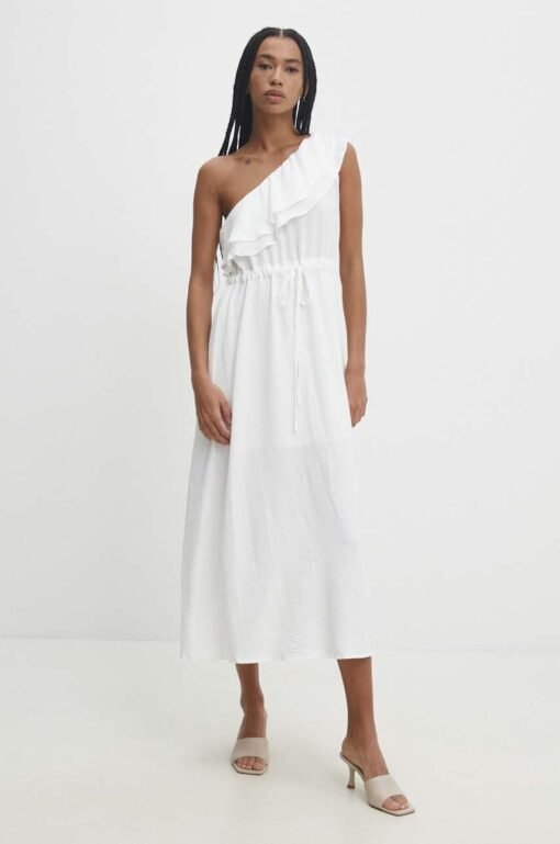 Rochie culoarea alb Answear Lab midi evazata