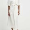 Rochie culoarea bej Answear Lab maxi evazata