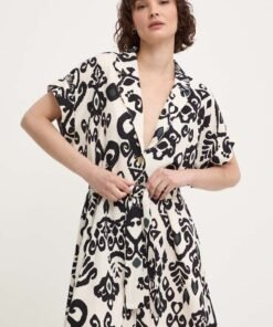 Rochie din in culoarea bej Answear Lab mini evazata