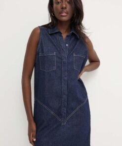 Rochie jeans culoarea albastru marin Answear Lab midi evazata