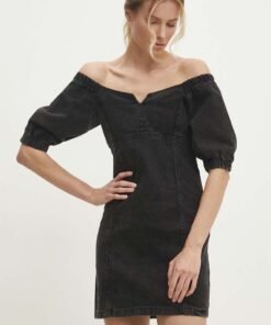 Rochie jeans culoarea negru Answear Lab midi mulata