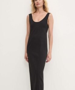 Rochie jeans culoarea negru Answear Lab midi drepta